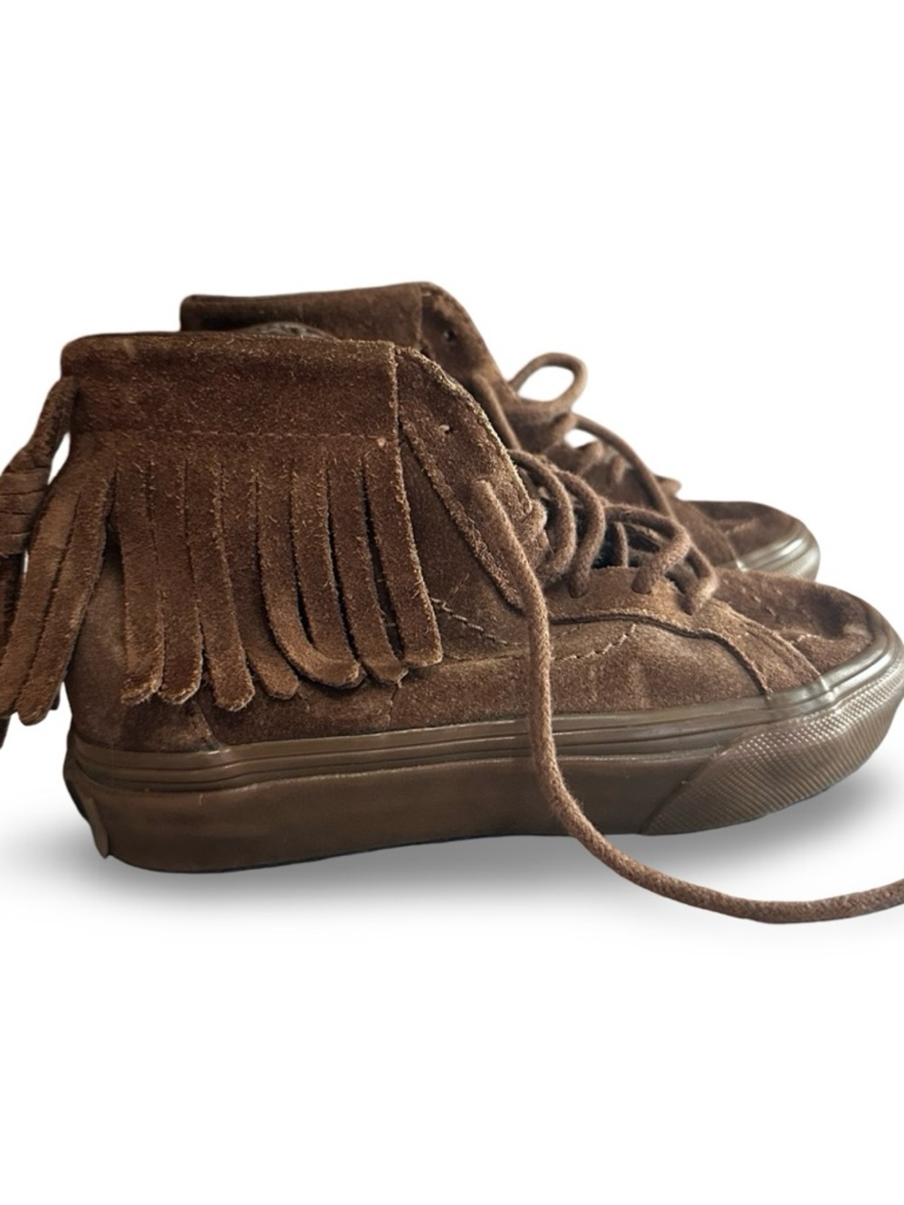 Vans Kids Brown Suede Fringe High-Top Sneakers